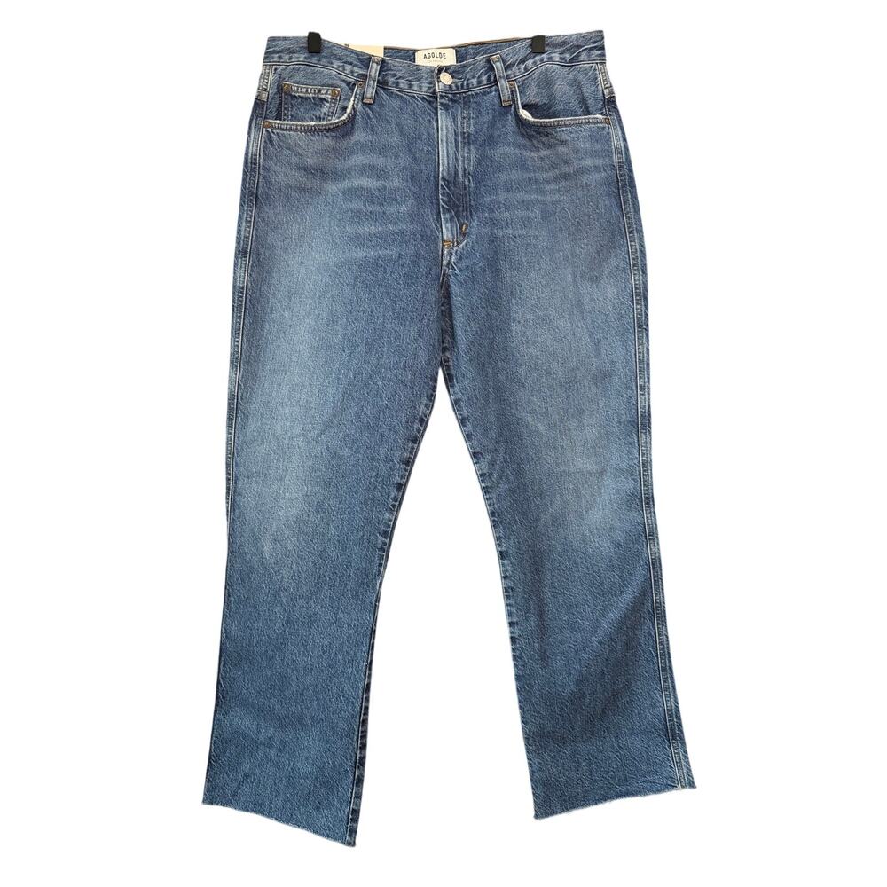 AGOLDE Pinch Waist High Rise Kick Symbol Jeans Blue Denim Size 32 Dark Wash